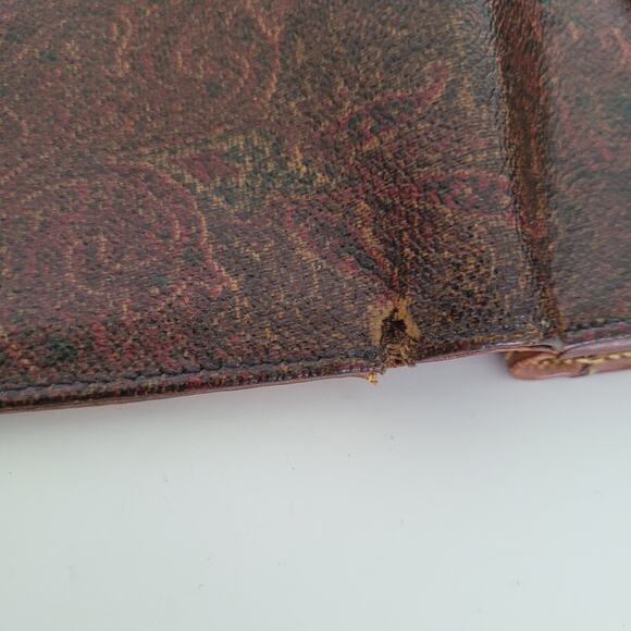 Etro Vintage Brown Paisley Medium Leather Wallet Compact Logo Italian Bifold - Picture 13 of 16